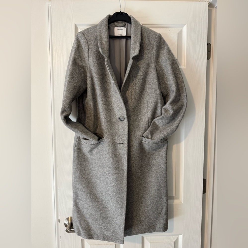 Gray Old Navy Straight Modern Winter Button Up Trench Coat w/Pockets